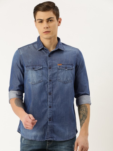 

Lee Cooper Men Blue Regular Fit Solid Casual Shirt