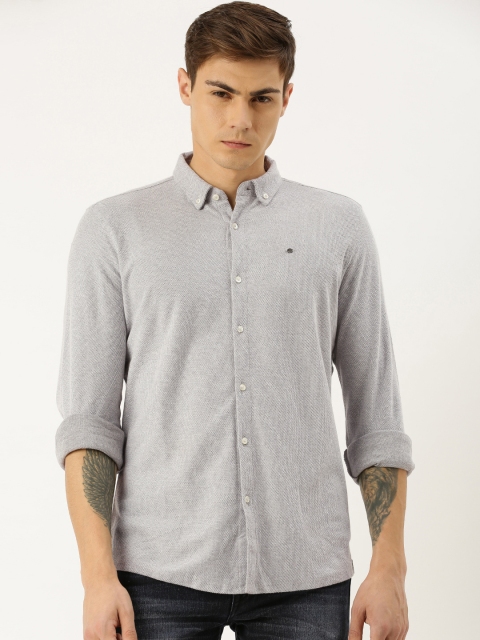 

Lee Cooper Men Grey Melange Regular Fit Self Design Casual Shirt