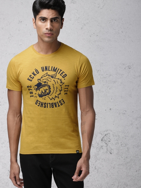 

Ecko Unltd Men Mustard Printed Round Neck T-shirt