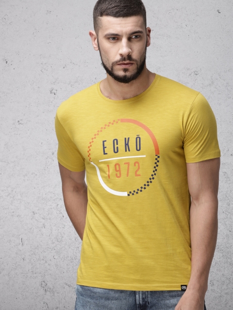 

Ecko Unltd Men Mustard Printed Round Neck T-shirt