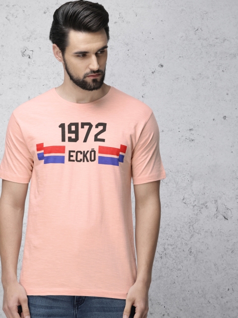 

Ecko Unltd Men Peach-Coloured Printed Round Neck T-shirt