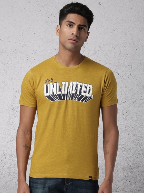 

Ecko Unltd Men Mustard Yellow Printed Round Neck T-shirt