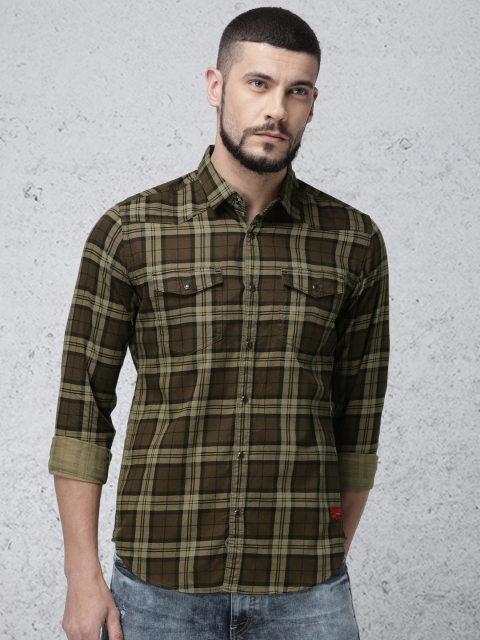 

Ecko Unltd Men Brown & Olive Green Slim Fit Checked Casual Shirt