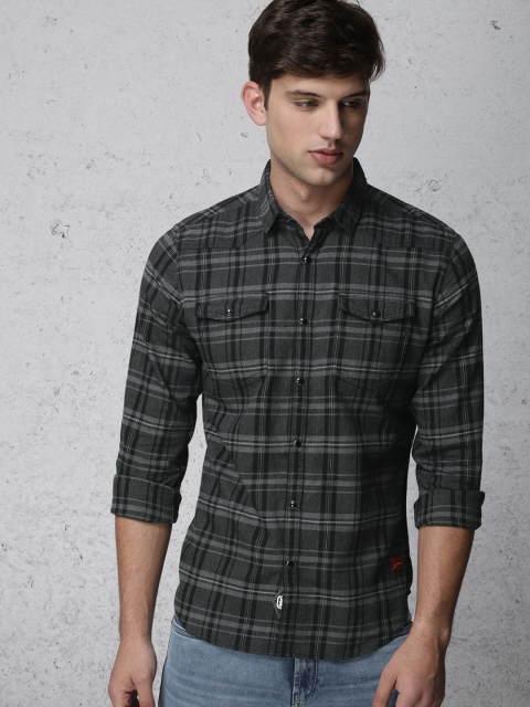 

Ecko Unltd Men Grey & Black Slim Fit Checked Casual Shirt