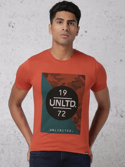 

Ecko Unltd Men Rust Orange Printed T-shirt