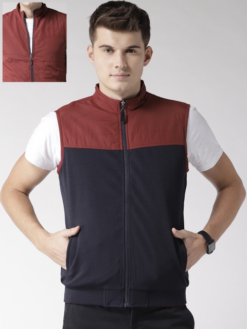 

Arrow Sport Men Navy Blue & Maroon Solid Reversible Bomber Jacket