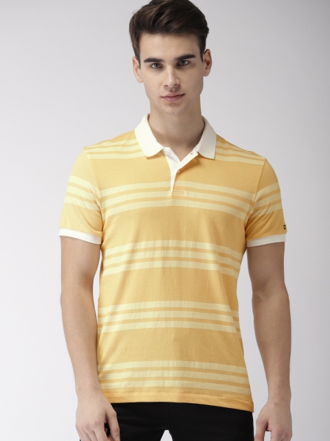 

Arrow Sport Men Orange Striped Polo Collar Pure Cotton T-shirt