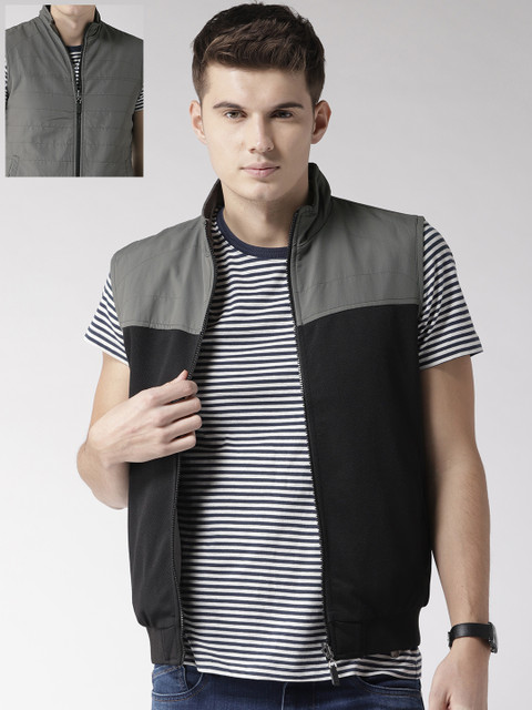 

Arrow Sport Men Black & Grey Solid Reversible Bomber Jacket