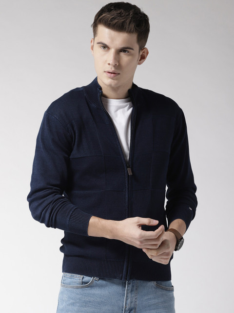 

Arrow Sport Men Navy Blue Self-Checked Cardigan
