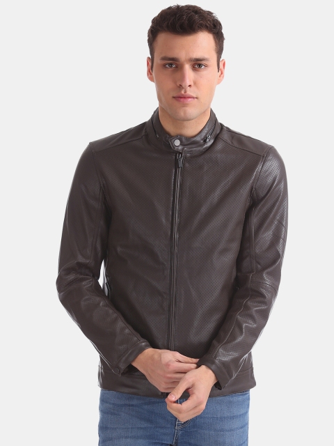 

Arrow Sport Men Brown Self Design Leather Jacket
