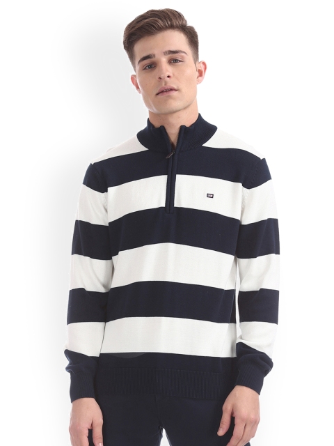 

Arrow Sport Men Navy Blue & White Striped Pullover