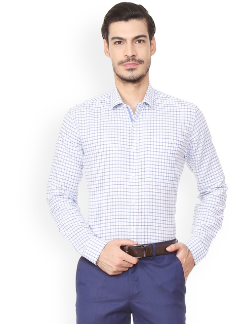 

Van Heusen Men White & Blue Slim Fit Checked Formal Shirt