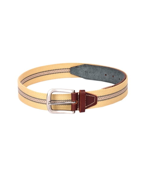 

BuckleUp Men Cream-Coloured & Brown Striped Belt
