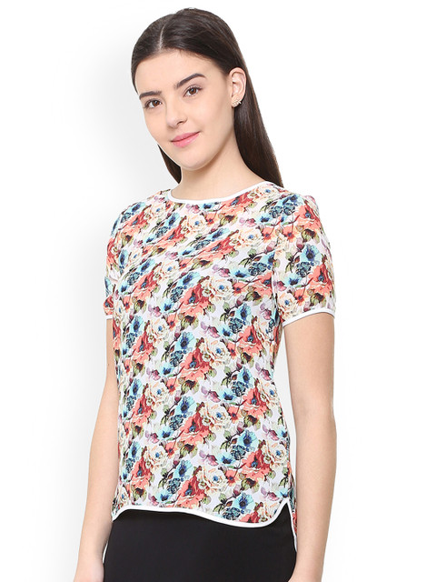 

Van Heusen Woman Cream-Coloured Jacquard Woven Printed Top