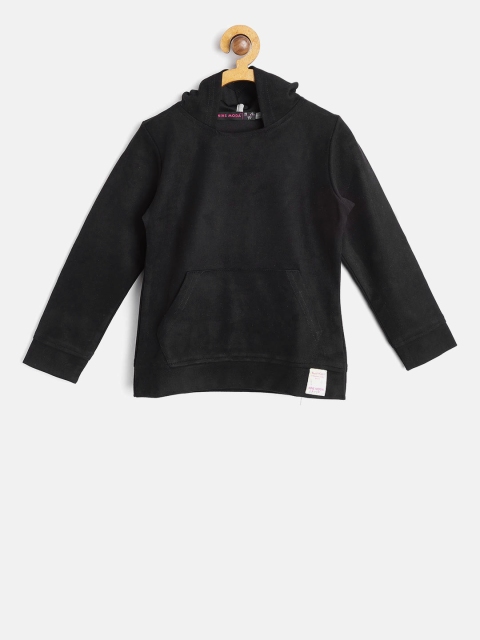 

Nins Moda Girls Black Solid Hooded Sweatshirt