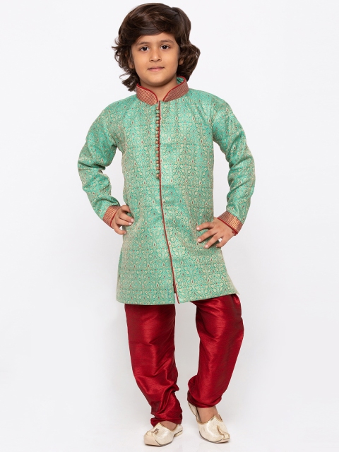 

JBN Creation Boys Green & Maroon Woven-Design Sherwani and Churidar Set