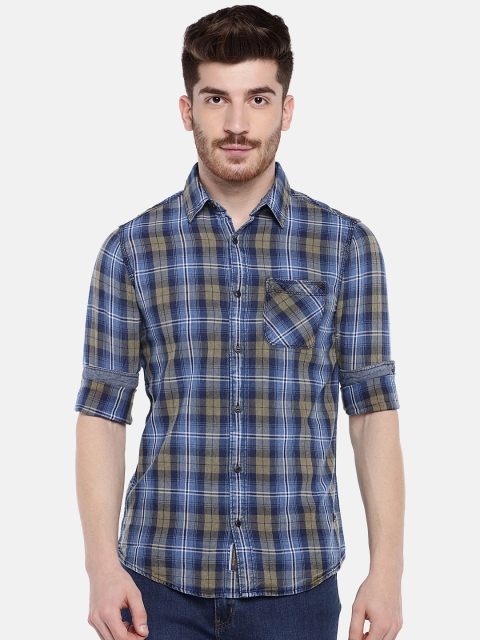 

Being Human Men Navy Blue & Olive Green Regular Fit Checked Casual Shirt