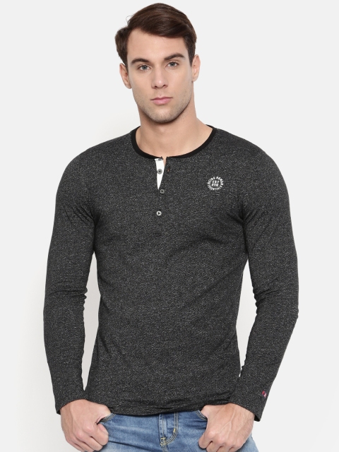 

Being Human Men Black Self Design Henley Neck T-shirt