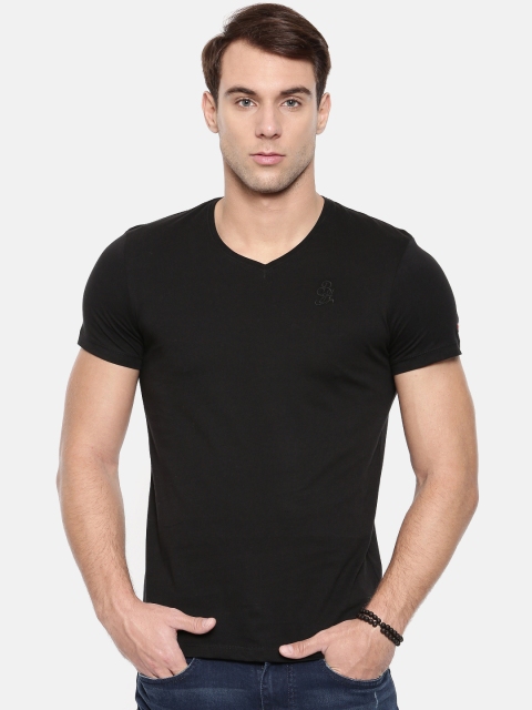 

Being Human Men Black Solid V-Neck T-shirt