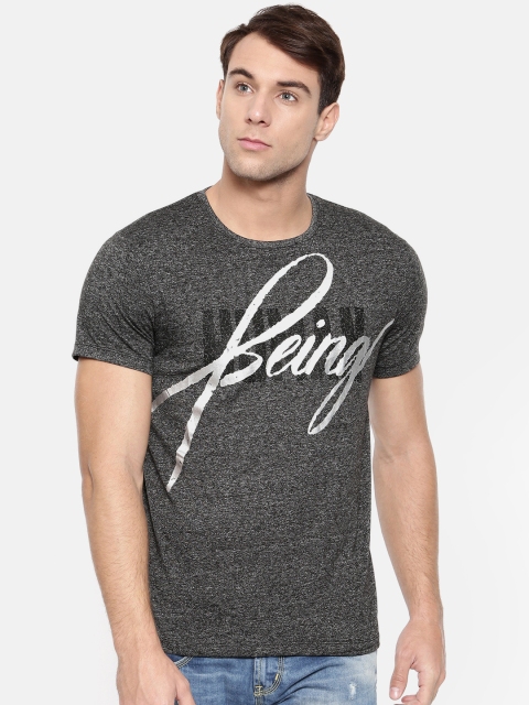 

Being Human Men Charcoal Printed Round Neck T-shirt