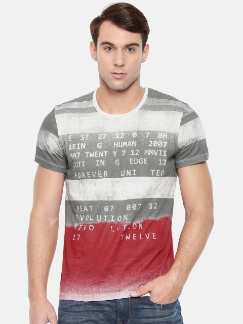 

Being Human Men White, Grey & Red Colourblocked Round Neck T-shirt