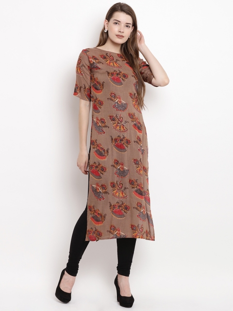 

Yuris Women Brown Printed Straight Kurta