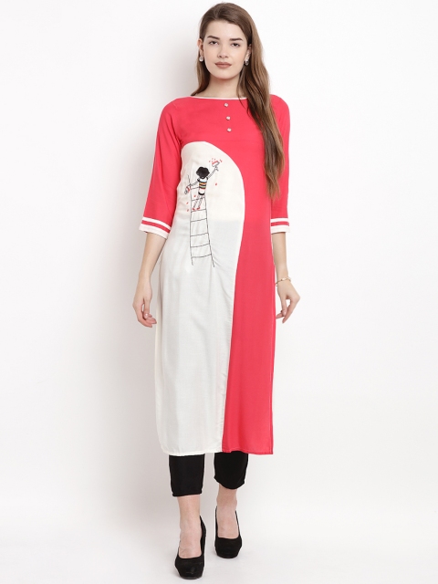 

Yuris Women Pink & White Printed Straight Kurta