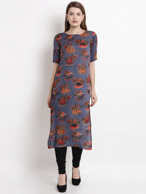 

Yuris Women Grey Printed Straight Kurta