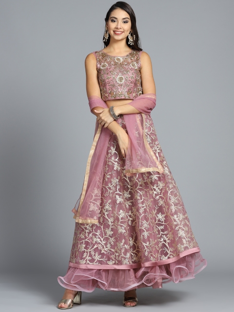 

Chhabra 555 Mauve & Golden Embellished Made to Measure Lehenga with Blouse & Dupatta