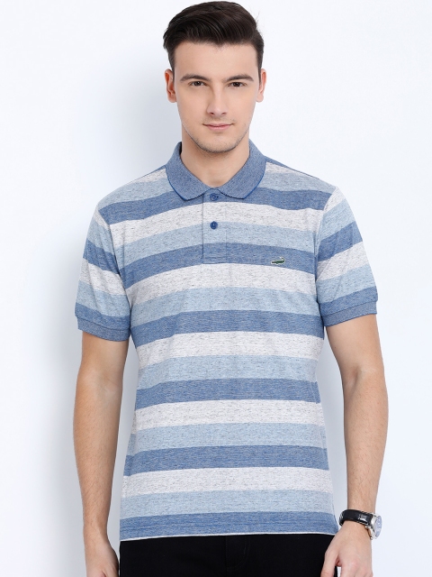 

Crocodile Men Blue & Grey Striped Polo Collar T-shirt