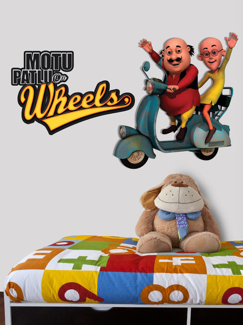 

Asian Paints Wall Ons Kids XL Motu Patlu Duo on wheels Wall Sticker, Multi