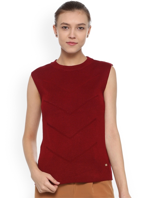 

Allen Solly Woman Maroon Self Design Sweater Vest