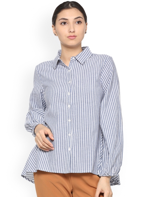 

Allen Solly Woman Blue & White Striped Casual Shirt