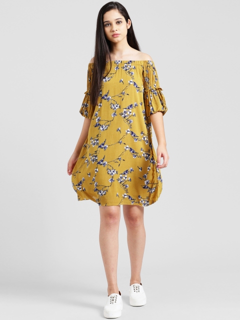 

Zink London Women Mustard Printed A-Line Dress