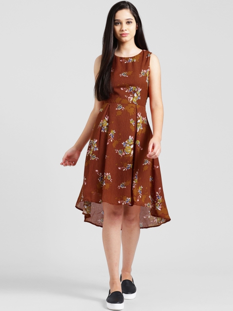 

Zink London Women Rust Printed Fit and Flare Dress