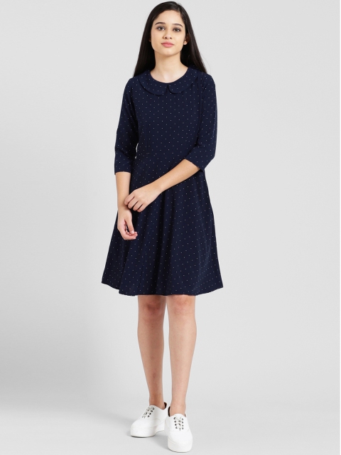 

Zink London Women Navy Blue Printed Fit and Flare Dress