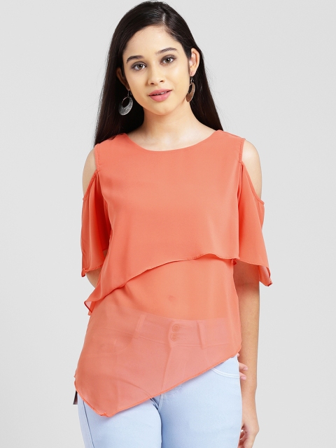 

Zink London Women Peach-Coloured Solid Tiered Top