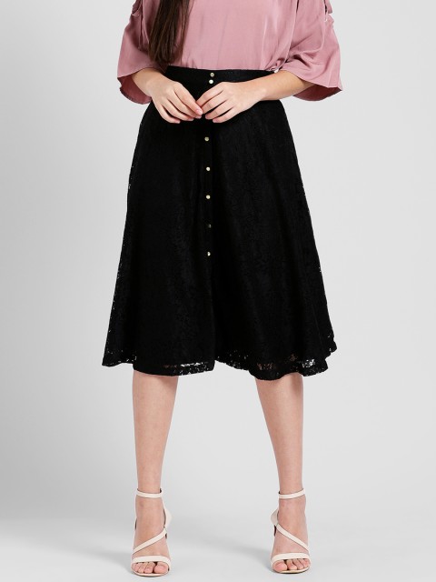 

Zink London Women Black Self-Design Flared A-Lined Skirt