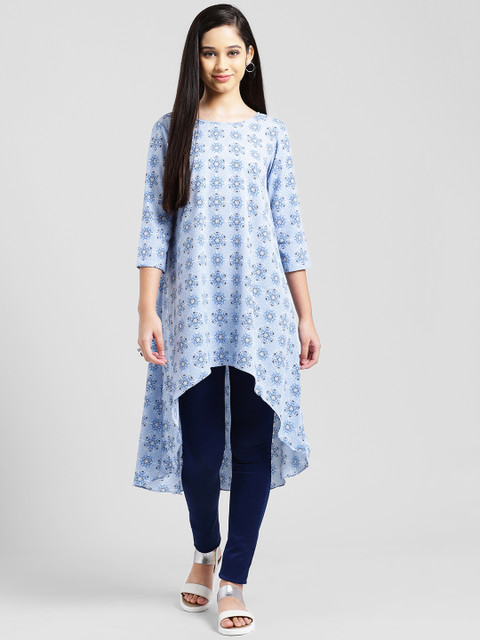 

Zink London Women Blue Printed High-Low Top