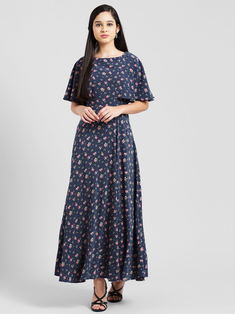 

Zink London Women Navy Blue Printed Maxi Dress