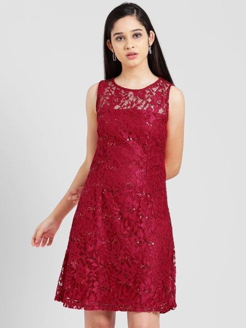 

Zink London Women Red Self Design Fit and Flare Dress