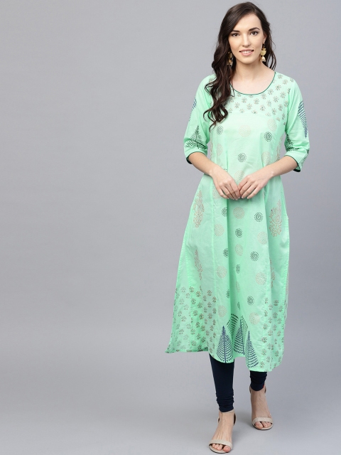 

Aujjessa Women Sea Green Printed A-Line Kurta