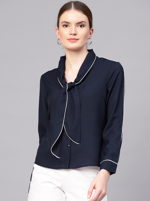 

STREET 9 Women Navy Blue Solid Shirt Style Top