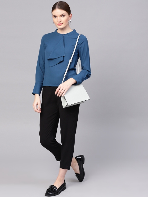 

STREET 9 Women Teal Blue Solid Shirt Style Top