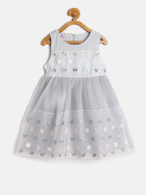 

Kids On Board Girls Grey Embroidered Detail Net Fit & Flare Dress