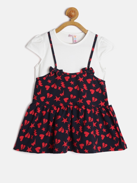 

Kids On Board Girls Navy & Red Printed Drop-Waist Dress, Navy blue