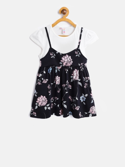 

Kids On Board Girls Navy & White Printed Fit & Flare Dress, Navy blue