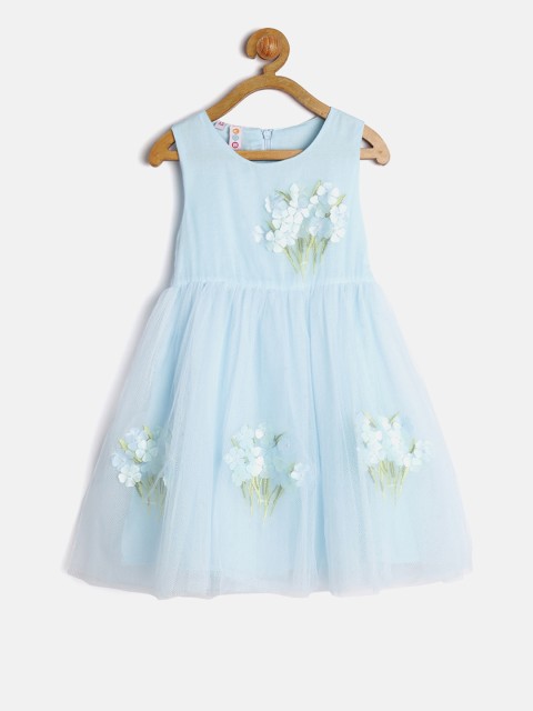 

Kids On Board Girls Blue Floral Applique Net Fit & Flare Dress