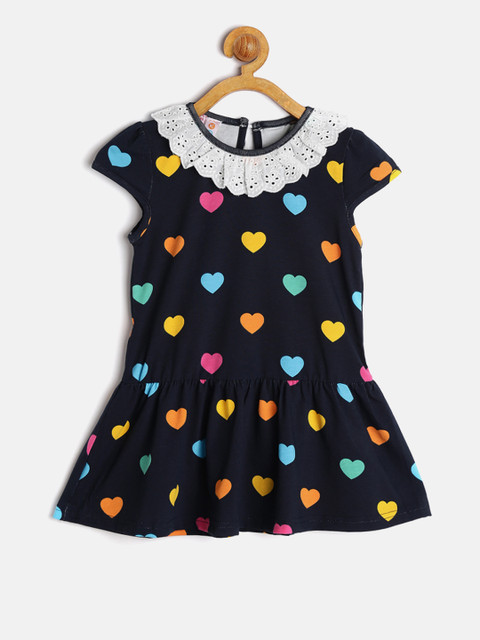 

Kids On Board Girls Black Printed Drop-Waist Dress