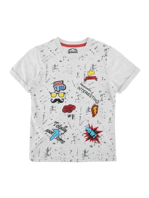 

CHALK by Pantaloons Boys Grey Melange Printed Round Neck T-shirt